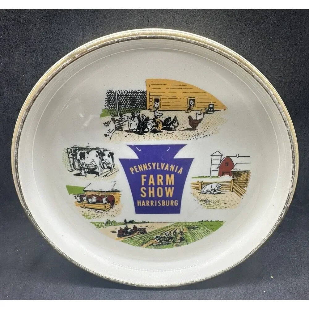 Vintage Pennsylvania Farm Show Bent Black Glass Dresser Tray Deb-Kay Novelty Co‎